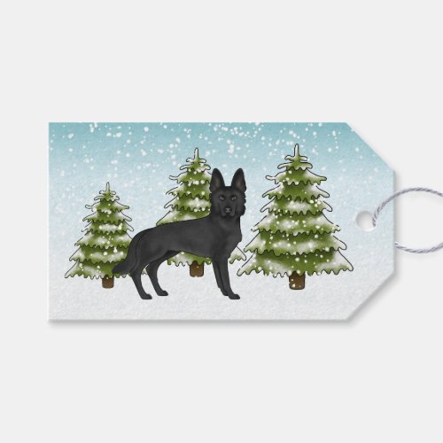 Black German Shepherd Dog Snowy Winter Forest Gift Tags