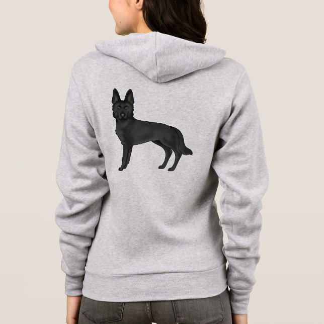 Black German Shepherd Dog Standing Illustration Hoodie (Back)