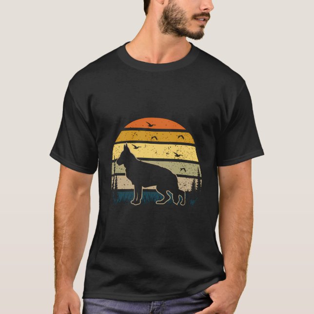 Black German Shepherd Dog Sunset T-Shirt (Front)