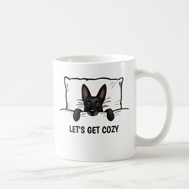 Black German Shepherd Dog Tucked in Bed Coffee Mug (Right)