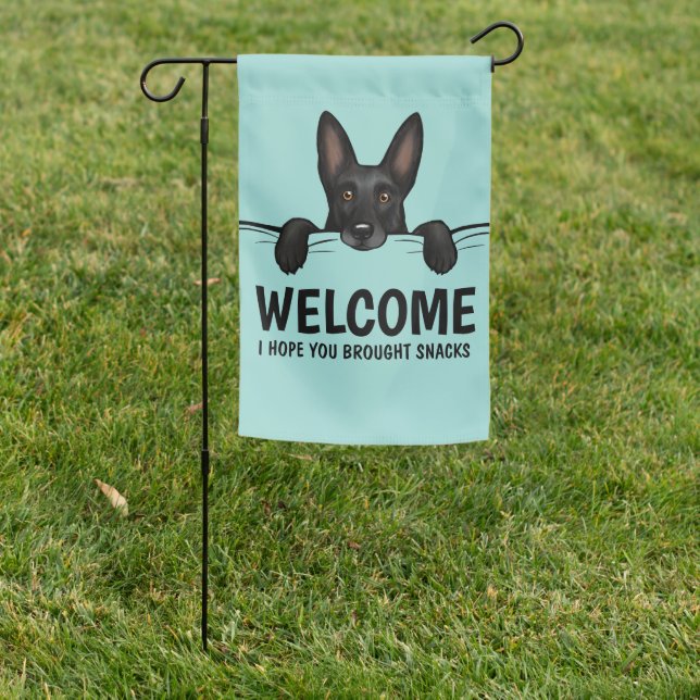 Black German Shepherd Dog Welcome Custom Garden Flag (In SItu)