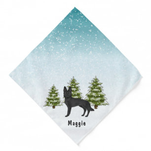 Black German Shepherd Dog Winter Forest With Name Bandana
