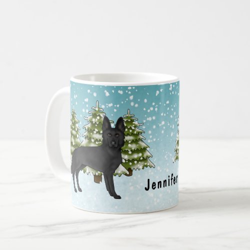 Black German Shepherd Dog Winter Forest With Name Coffee Mug