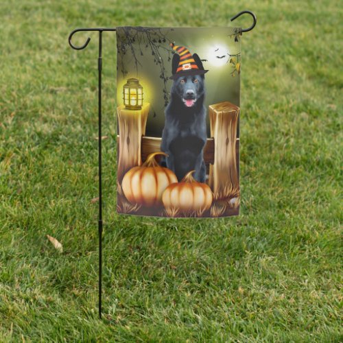 Black German Shepherd Dog Witch Hat Halloween Garden Flag