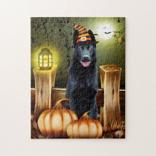  Black German Shepherd Dog Witch Hat Halloween Jigsaw Puzzle