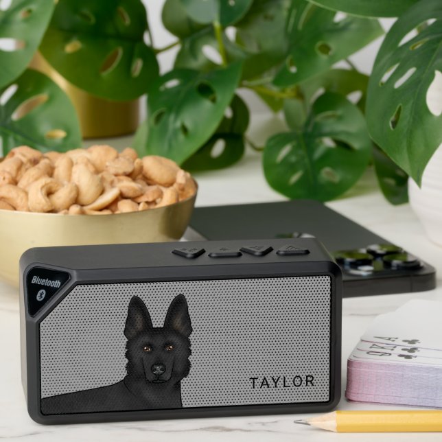 Black German Shepherd Dog With Custom Name Bluetooth Speaker (Insitu(Table))