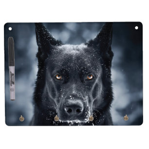 Black German Shepherd Dry Erase Board With Keychain Holder