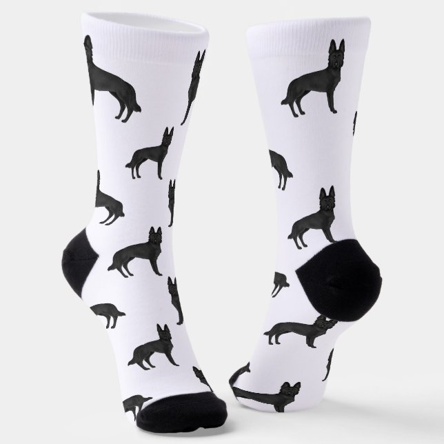 Black German Shepherd GSD Cute Cartoon Dog Pattern Socks (Angled)