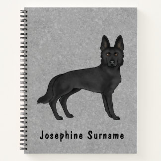Black German Shepherd GSD Dog And Custom Text Gray Notebook