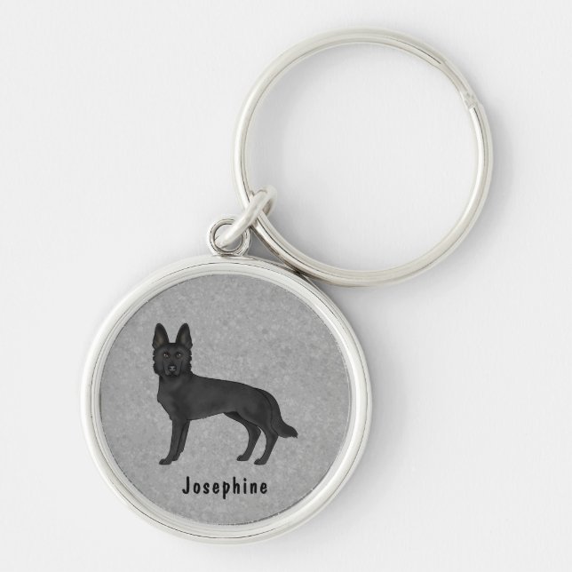 Black German Shepherd GSD Dog With Custom Name Keychain (Front)