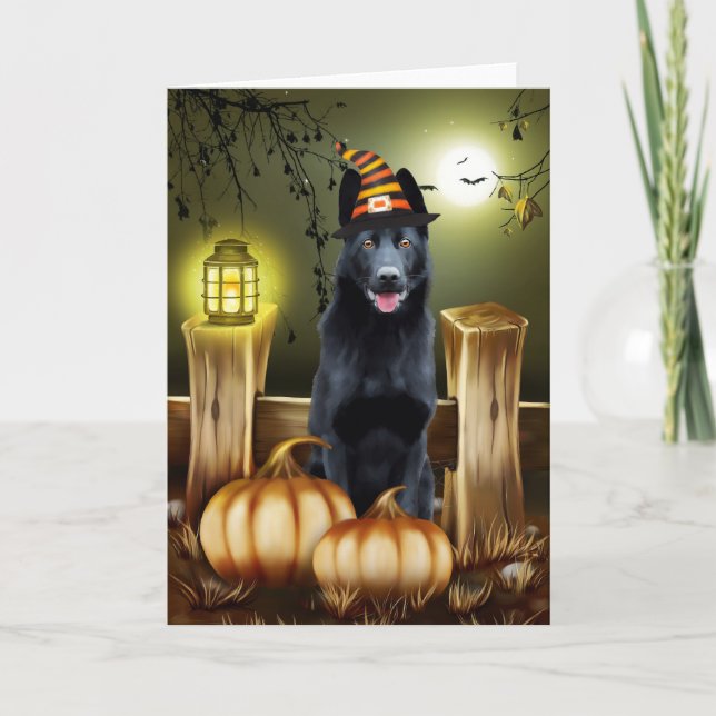 Black German Shepherd Halloween Greeting Card (Front)