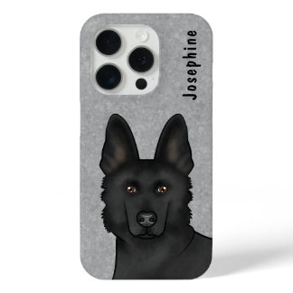 Black German Shepherd Head And Custom Name On Gray iPhone 15 Pro Case