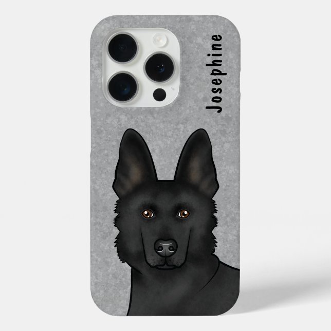 Black German Shepherd Head And Custom Name On Gray Case-Mate iPhone Case (Back)
