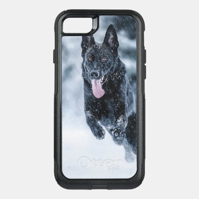 Black German Shepherd in snow Duvet Cover (Back)