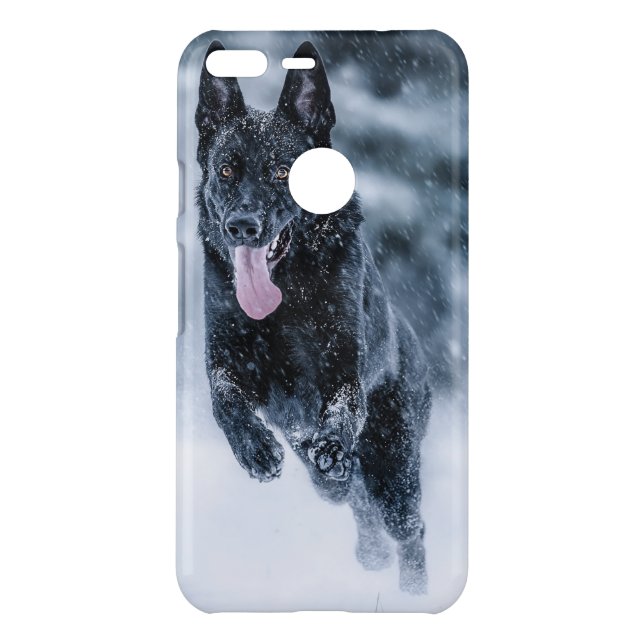 Black German Shepherd in snow Duvet Cover (Back)