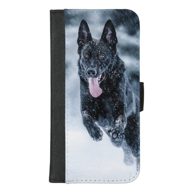 Black German Shepherd in snow Duvet Cover (Front)
