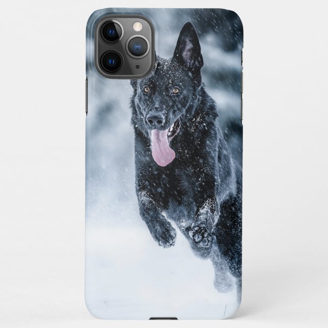 Black German Shepherd in snow Duvet Cover (Back)