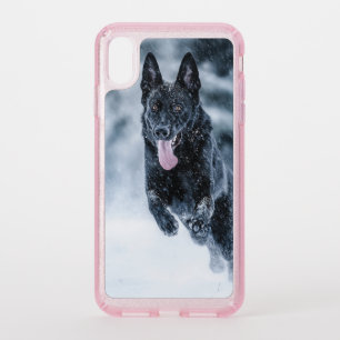 Black German Shepherd in snow Duvet Cover