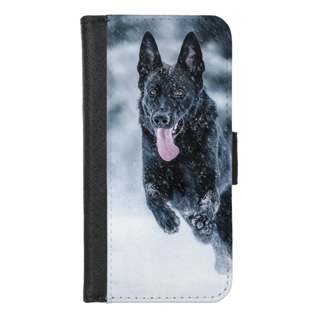 Black German Shepherd in snow Duvet Cover (Front)