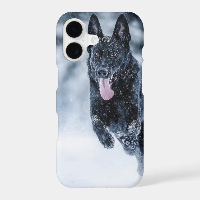 Black German Shepherd in snow Duvet Cover (Back)