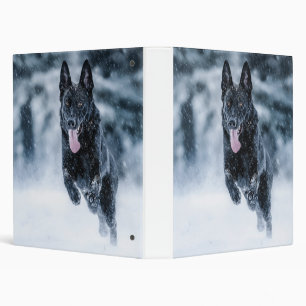 Black German Shepherd in snow Duvet Cover 3 Ring Binder