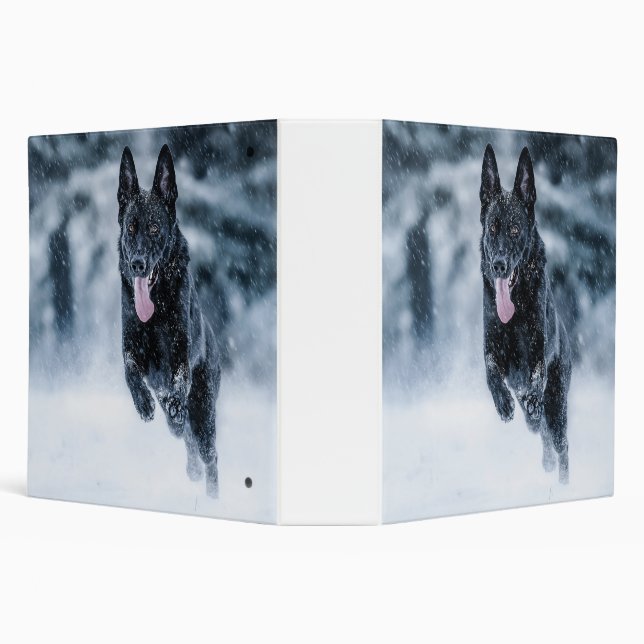 Black German Shepherd in snow Duvet Cover 3 Ring Binder (Background)