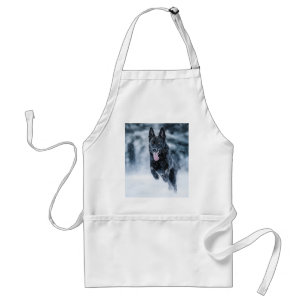 Black German Shepherd in snow Duvet Cover Adult Apron