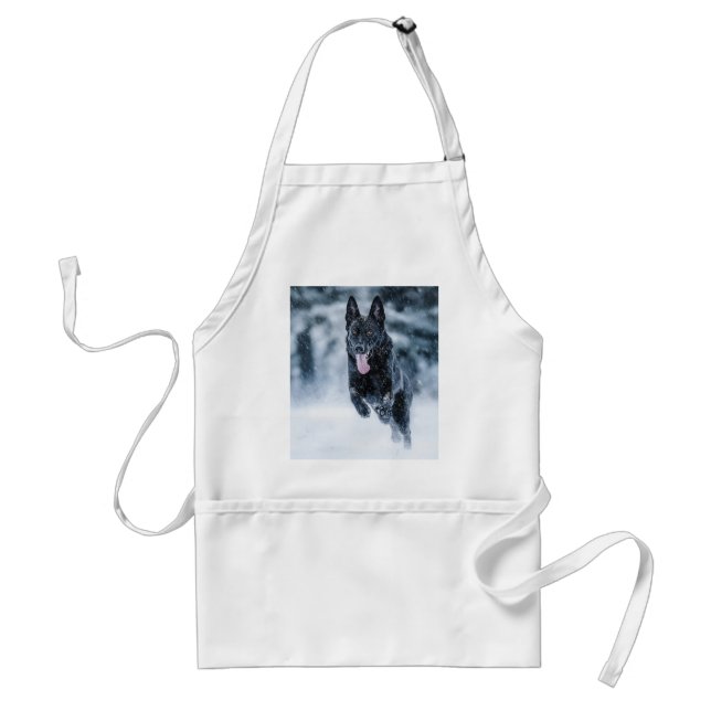 Black German Shepherd in snow Duvet Cover Adult Apron (Front)