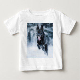 Black German Shepherd in snow Duvet Cover Baby T-Shirt