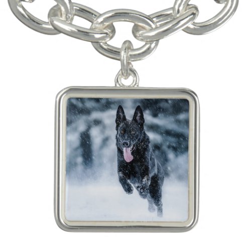 Black German Shepherd in snow Duvet Cover Bracelet