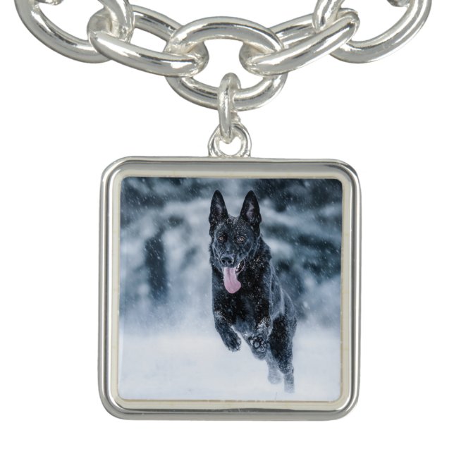 Black German Shepherd in snow Duvet Cover Bracelet (Design)
