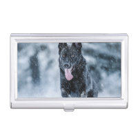 Black German Shepherd in snow Duvet Cover
