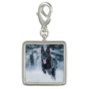 Black German Shepherd in snow Duvet Cover Charm