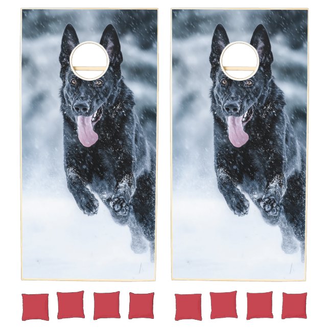 Black German Shepherd in snow Duvet Cover Cornhole Set (Set)