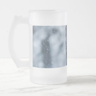 Black German Shepherd in snow Duvet Cover Frosted Glass Beer Mug