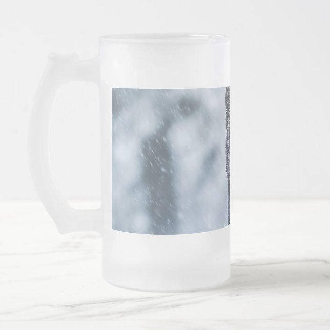 Black German Shepherd in snow Duvet Cover Frosted Glass Beer Mug (Left)