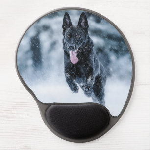 Black German Shepherd in snow Duvet Cover Gel Mouse Pad