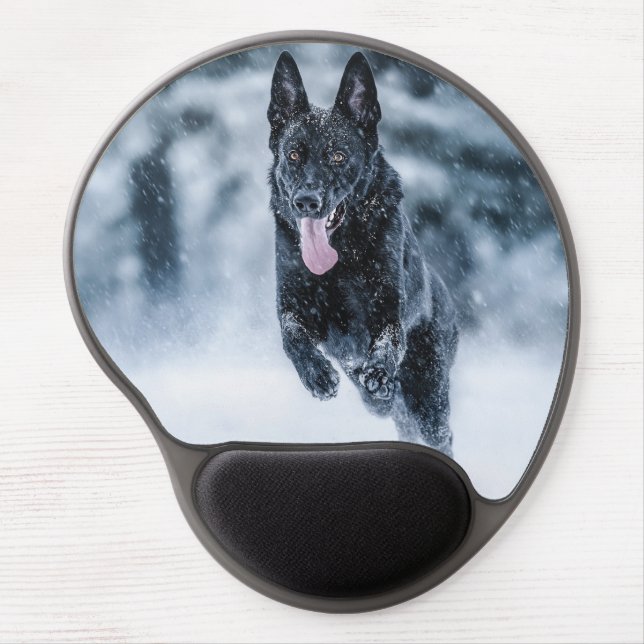 Black German Shepherd in snow Duvet Cover Gel Mouse Pad (Front)