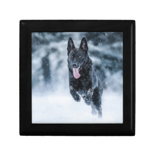 Black German Shepherd in snow Duvet Cover Gift Box