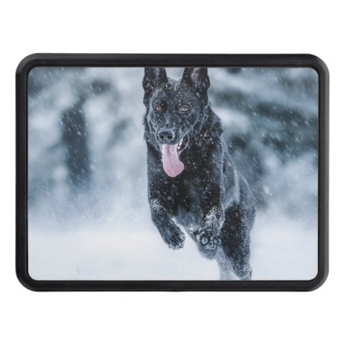 Black German Shepherd in snow Duvet Cover Hitch Cover