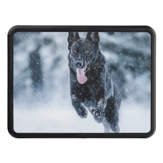 Black German Shepherd in snow Duvet Cover Hitch Cover (Front)