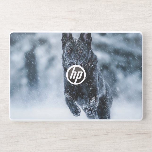 Black German Shepherd in snow Duvet Cover HP Laptop Skin (Front)