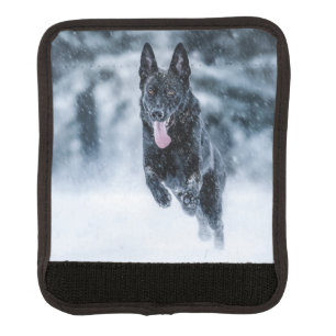 Black German Shepherd in snow Duvet Cover Luggage Handle Wrap