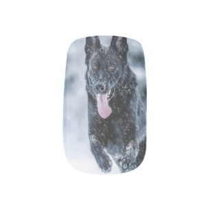 Black German Shepherd in snow Duvet Cover Minx Nail Art