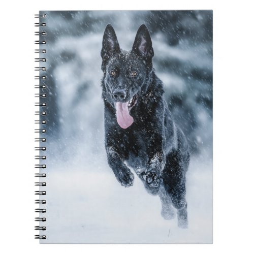 Black German Shepherd in snow Duvet Cover Notebook