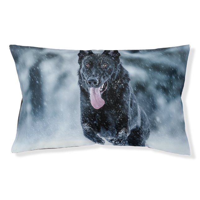 Black German Shepherd in snow Duvet Cover Pet Bed (Front)