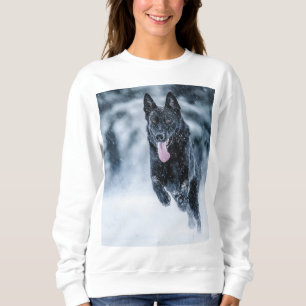 Black German Shepherd in snow Duvet Cover Sweatshirt