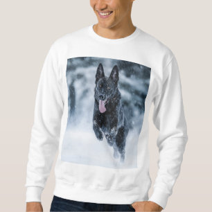 Black German Shepherd in snow Duvet Cover Sweatshirt