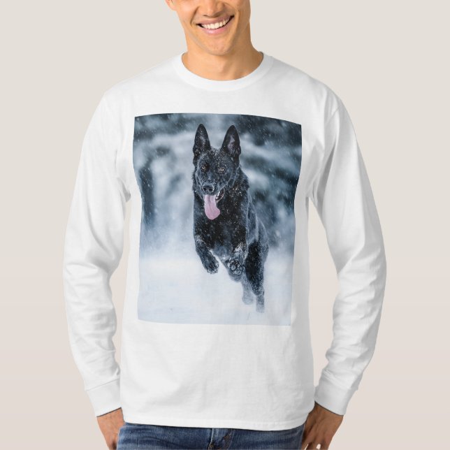 Black German Shepherd in snow Duvet Cover T-Shirt (Front)