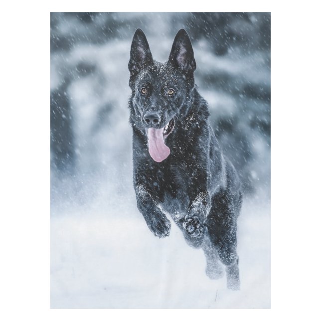 Black German Shepherd in snow Duvet Cover Tablecloth (Front)